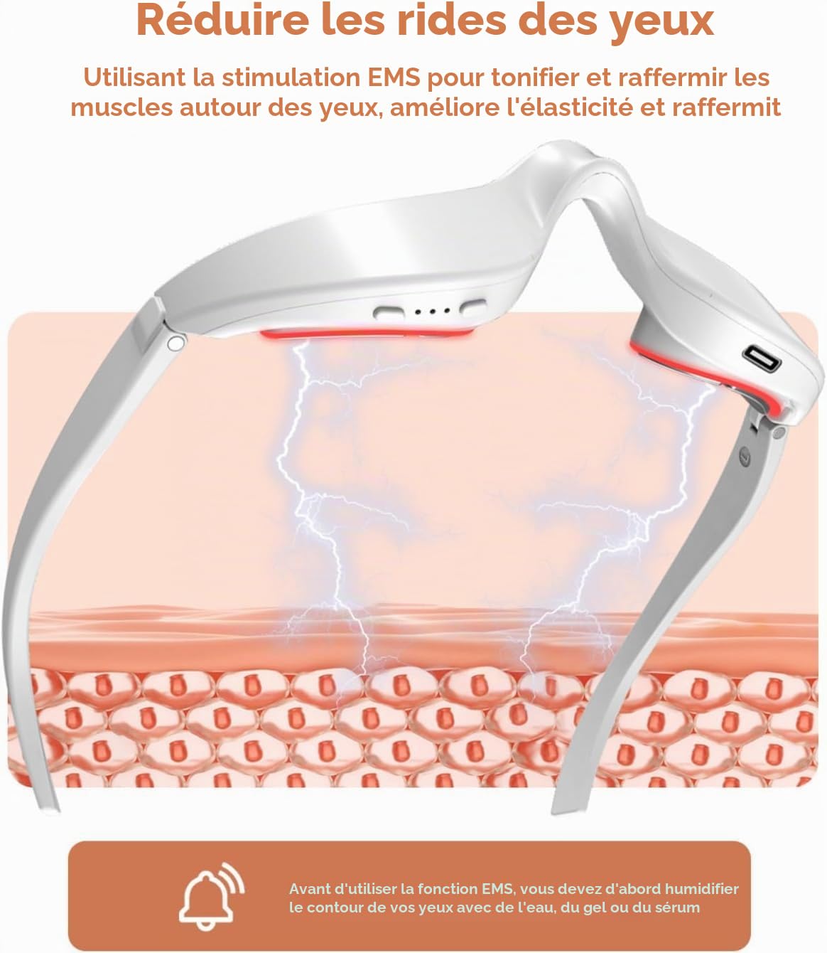 EyeLift Lunettes de thérapie par lumière rouge avec masseur à micro-courants, rechargeables, noires, pour cernes, gonflements, rides et poches sous les yeux