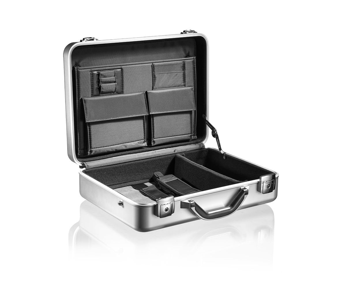 Maletín CW-022 de aluminio de alta calidad, seguro, ligero, duradero, multifuncional, con un divisor y bolsillos para profesionales, viajes y protección de equipos