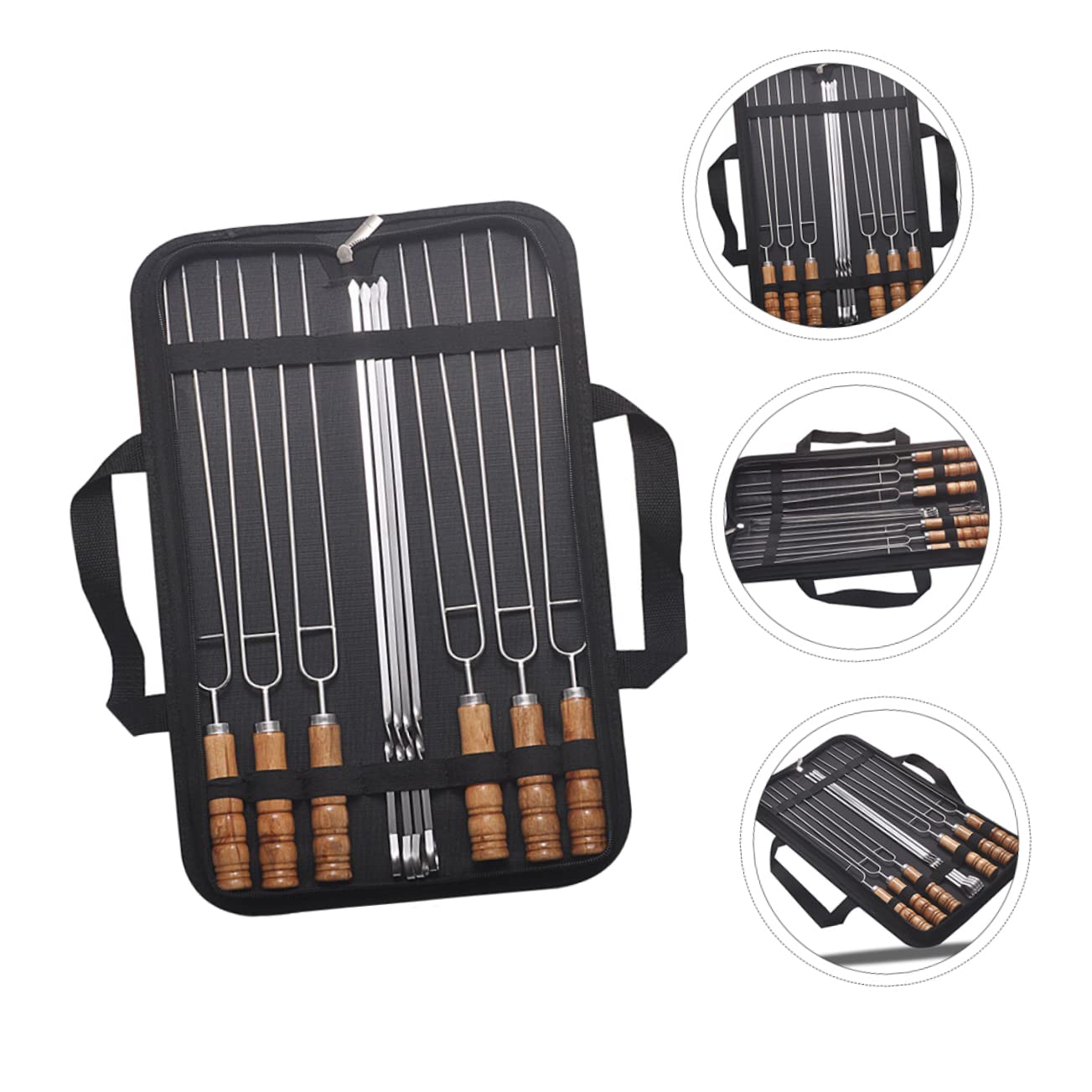 Toddmomy 10 Spiedini per Barbecue in Acciaio Inox con Impugnatura in Legno, Resistenti alla Ruggine, con Borsa per Cena in Famiglia e Feste