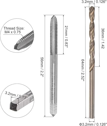 Miniatura 2 de uxcell Juego de grifos y bits, M4 x 0.75 H2 mano izquierda recta flauta máquina roscado fresado grifo, 0.126 in M35 cobalto de alta velocidad de