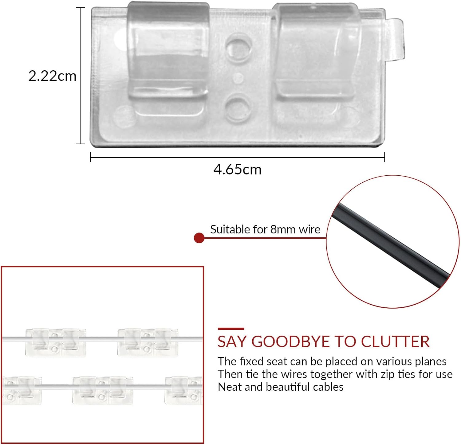 20 Pack Hooks for Outdoor String Lights Clips: Heavy Duty Light Hook with Waterproof Adhesive Strips - Outside Cord Holders for Hanging Christmas Lighting - Outdoors Sticky Clip (Clear for 8mm Wire)