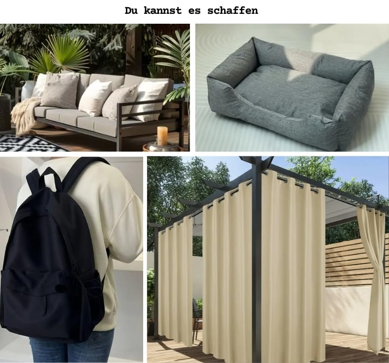 PAWOTEX Wasserdichter Stoff Meterware Polyesterstoff Markisenstoff mit UV-Schutz Reißfest und Langlebig 165g/160cm Wasserfest Beschichteter Outdoorstoff fur Vorhänge, Kissen für Garten, Bezüge - Grau