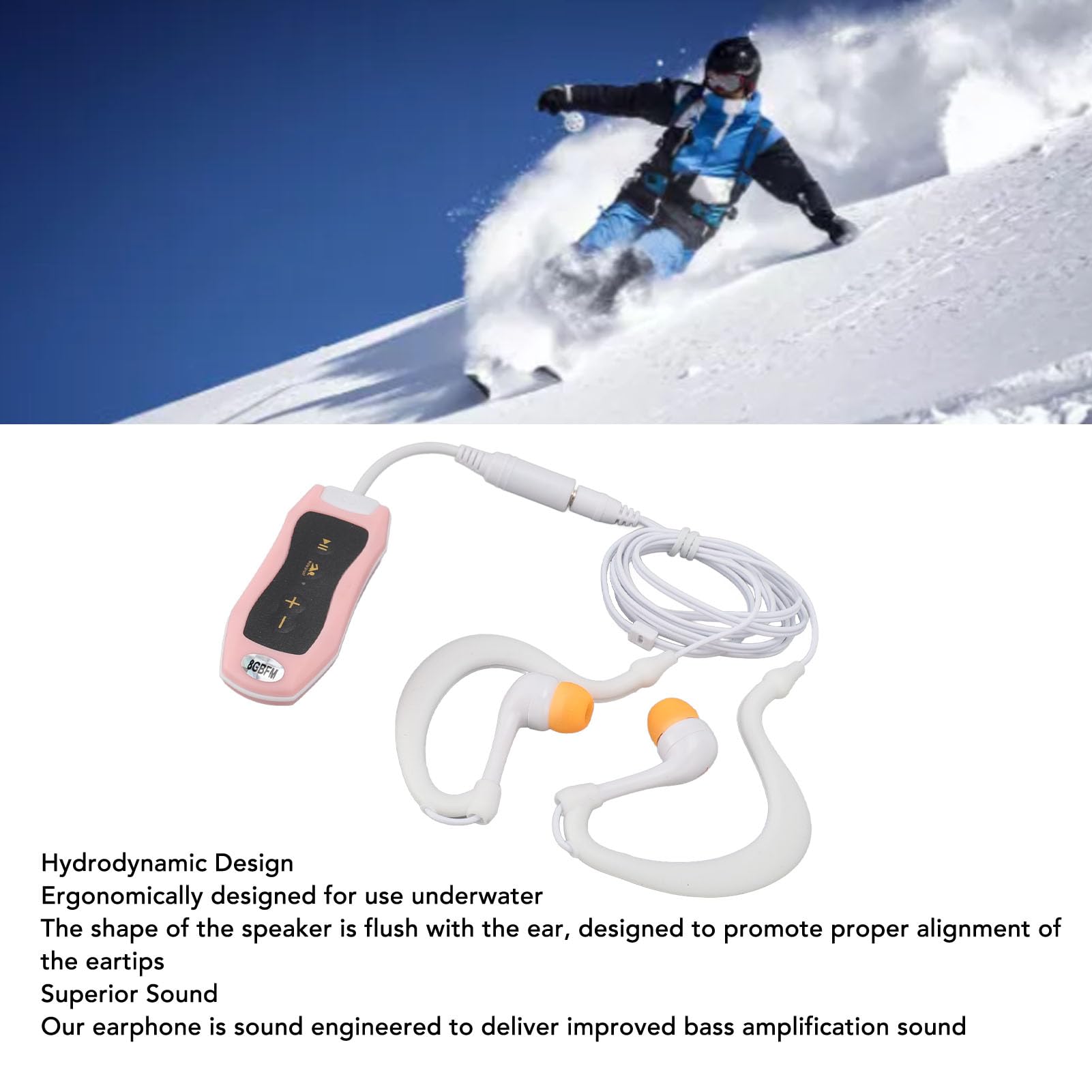 Lecteur MP3 étanche IPX8 pour la Natation, Lecteur MP3 Rechargeable avec écouteurs de Natation, écouteurs MP3 USB2.0 sous-Marins pour la Plongée et la Course à Pied (8GB)