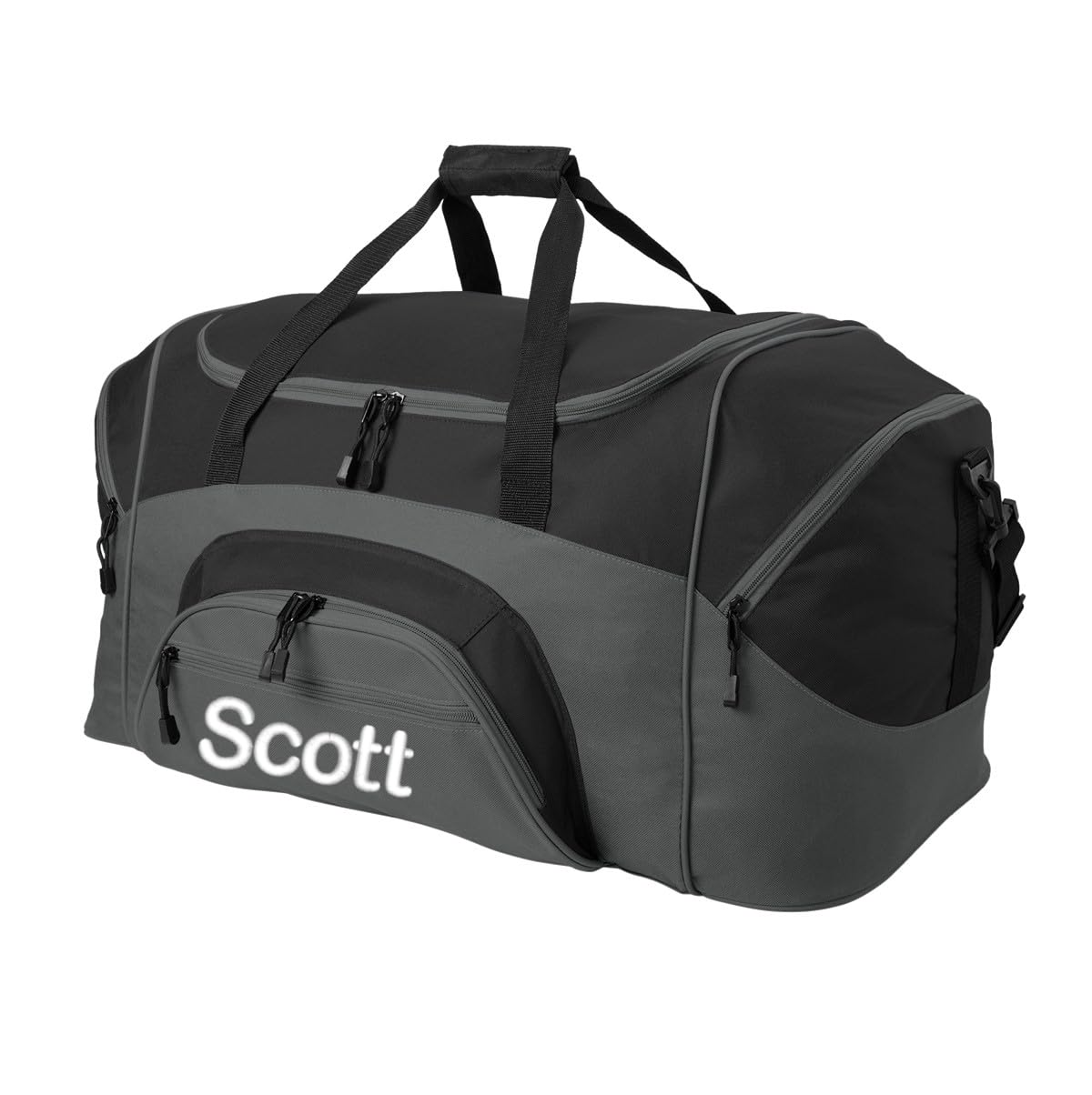 Personalized Large Duffel Bag, Football, Soccer, Basketball, Baseball Duffle Bag, Athlete Gift, Sport Bag, Embroidered Name, Black/Dark Charcoal