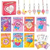 Valentines Day Cards for Kids - 28Pcs Desserts Kids Valentines Cards With Cute Pendants in 7...