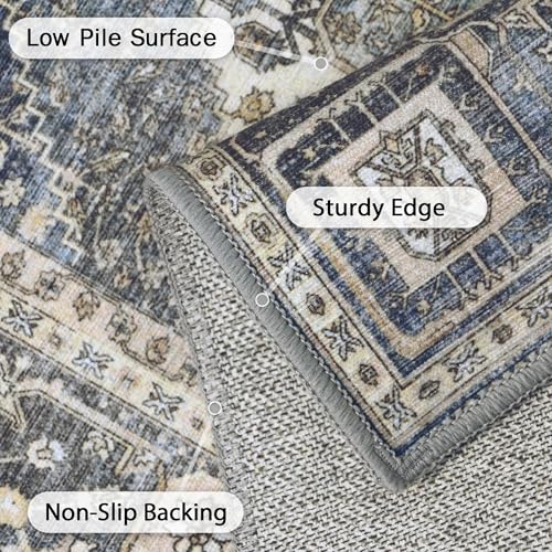 GENIMO 2x6 Non Slip Hallway Runner Rug, Machine Washable, Thin & Low Pile Lightweight for Kitchen, Laundry, Entryway, Bedroom & Living Room, Blue