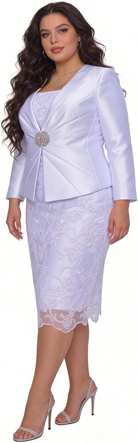 Women's Lace Suits for Church 2 Piece Lace Jacket Dress Floral Elegant Church Outfit Geenlinm FASHlON Plus Size Formal Party