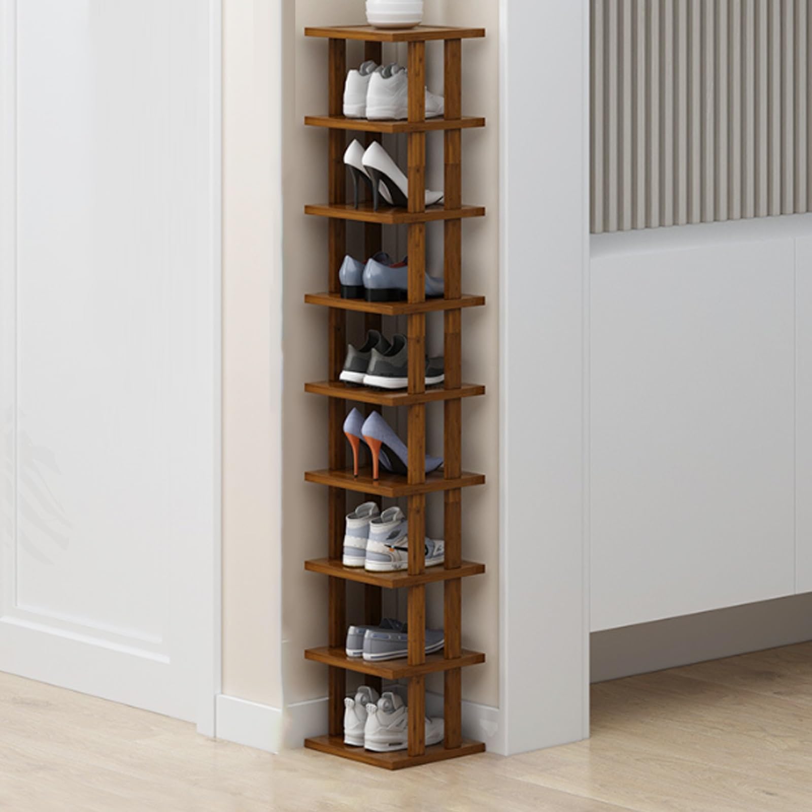 Étagère à chaussures en bambou empilable pour placard et dressing