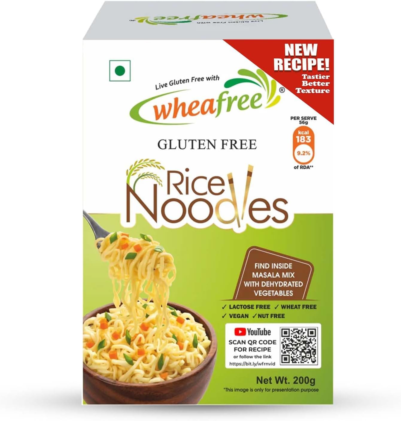 Wheafree Gluten Free Instant Rice Noodles | Masala Noodles With 14 Spices & Herbs, Source of Fibre, Iron and Vitamin A, B & C | No Maida | 200 Grams
