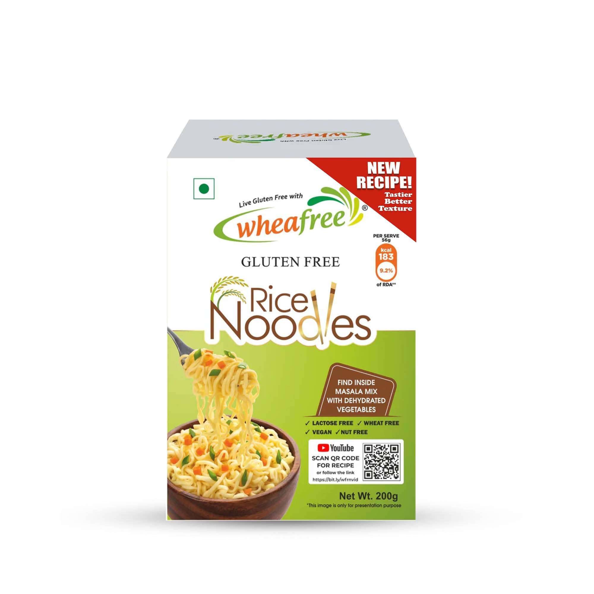 Wheafree Gluten Free Instant Rice Noodles | Masala Noodles With 14 Spices & Herbs, Source of Fibre, Iron and Vitamin A, B & C | No Maida | 200 Grams
