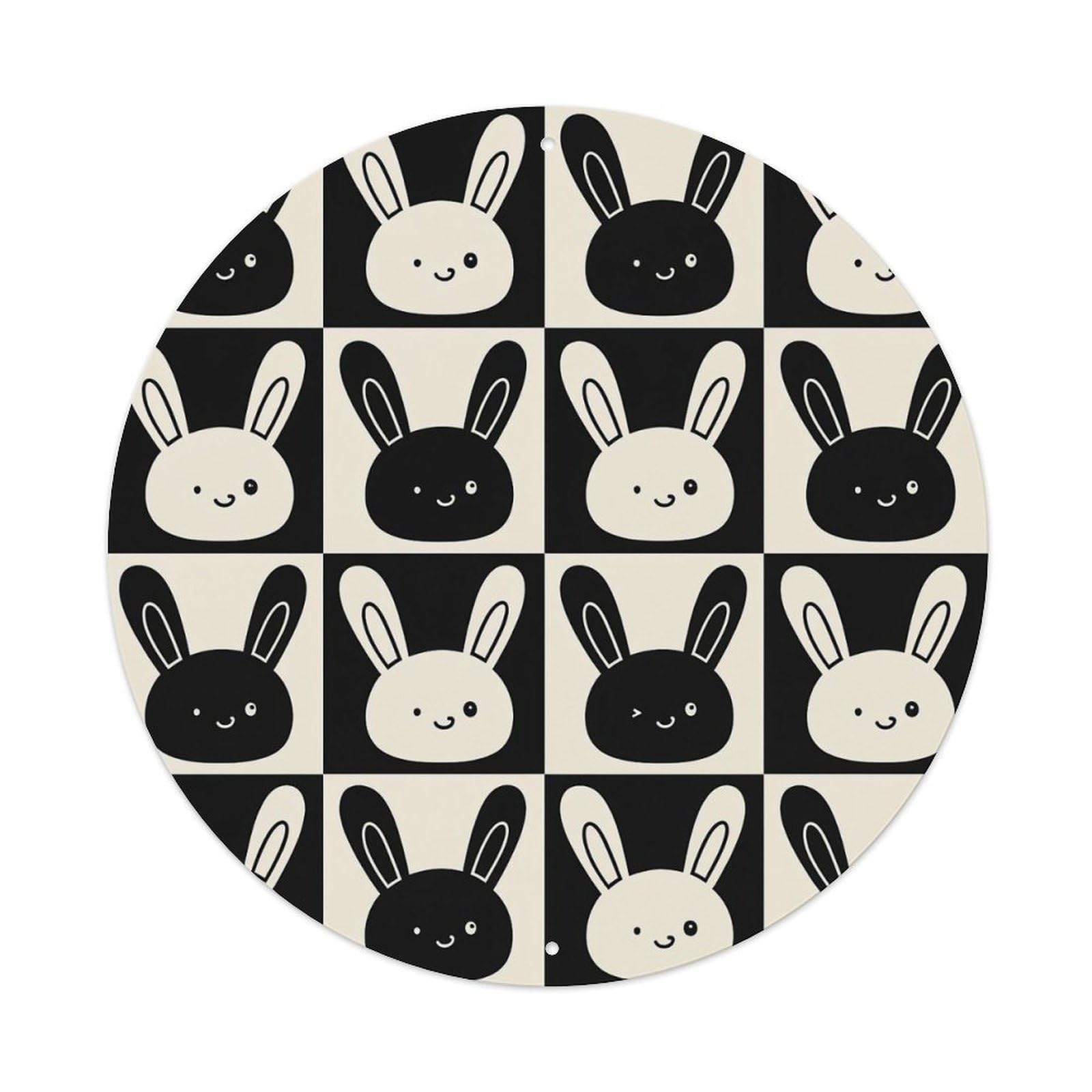 Black And White Bunny Faces Pattern Metal Tin Sign Plaque