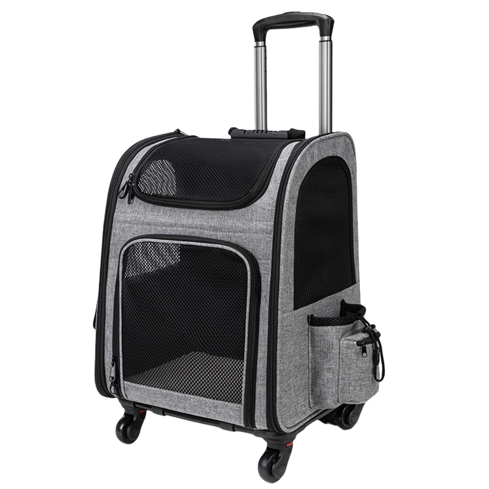 Large Pet Carrier Backpack with Wheels for Small & Medium Cats/Dogs (Gray)