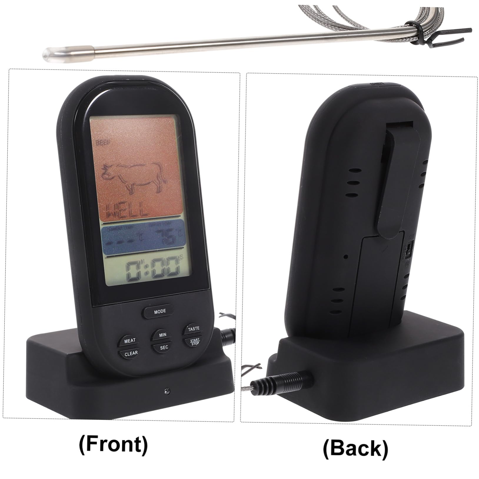 Ciieeo Termometro Wireless Barbecue con Display LED Retroilluminato Istantanea da Timer Allarme e Temperature Preimpostate per Carne Grigliata Portata Metri per Cucina Indoor e Outdoor