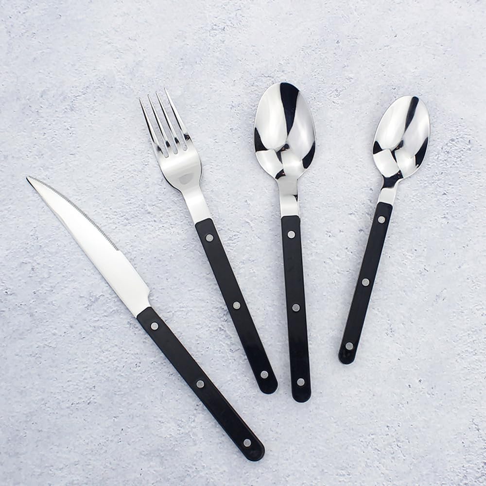 16 Pièces Pince Poignée Cuisine en Acier Inoxydable Argenterie Vaisselle Couverts Couteaux Fourchettes Cuillères Ensemble pour 4 Personnes Hôtel Maison Couteau À Steak Cuillère Dessert (Blanc)