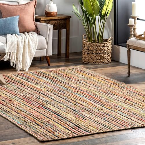 Image of Handwoven Natural Jute Braided Carpet Mats | Reversible Floor Covering Carpets Rug Mat | Anti Slip Backing Heavy Carpet Runner for Living Room Bedroom Carpet Jute- chindi (4x6 feet)