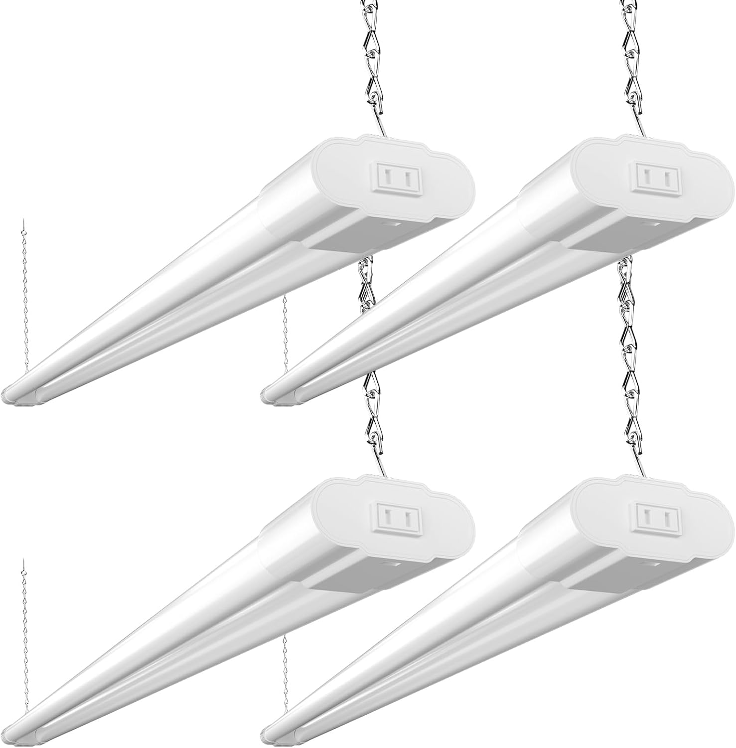 BBOUNDER 4 Pack Linkable LED Utility Shop Light, 4 FT, 4000 LM, 48 Inch Integrated Fixture for Garage, 40W Equivalent 250W, 5000K Daylight, Surface + Suspension Mount, White