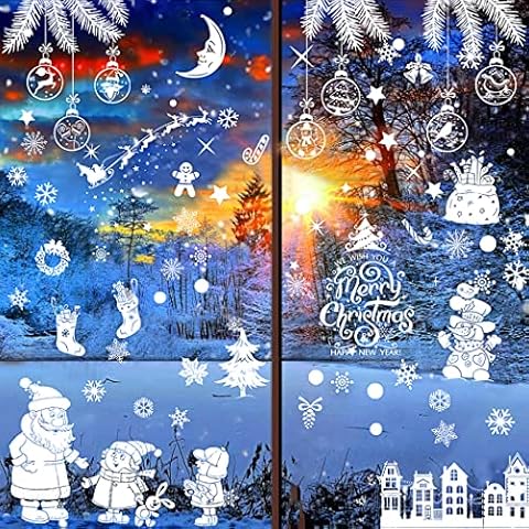 ADQUATOR 9 Sheets Christmas Window Stickers, 8*12Inch Snowflake Window Static Clings, PVC Stickers for Christmas Decoration Cover