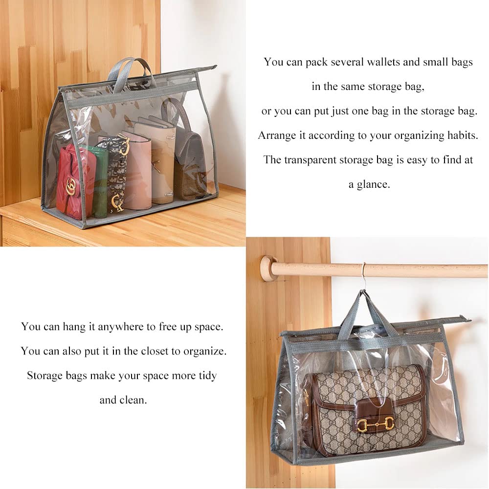 fazhongfa 6 bolsas de polvo para bolsos de mano, organizador de almacenamiento transparente, no tejido, para colgar, armario, con cremallera y asa (XL gris claro)