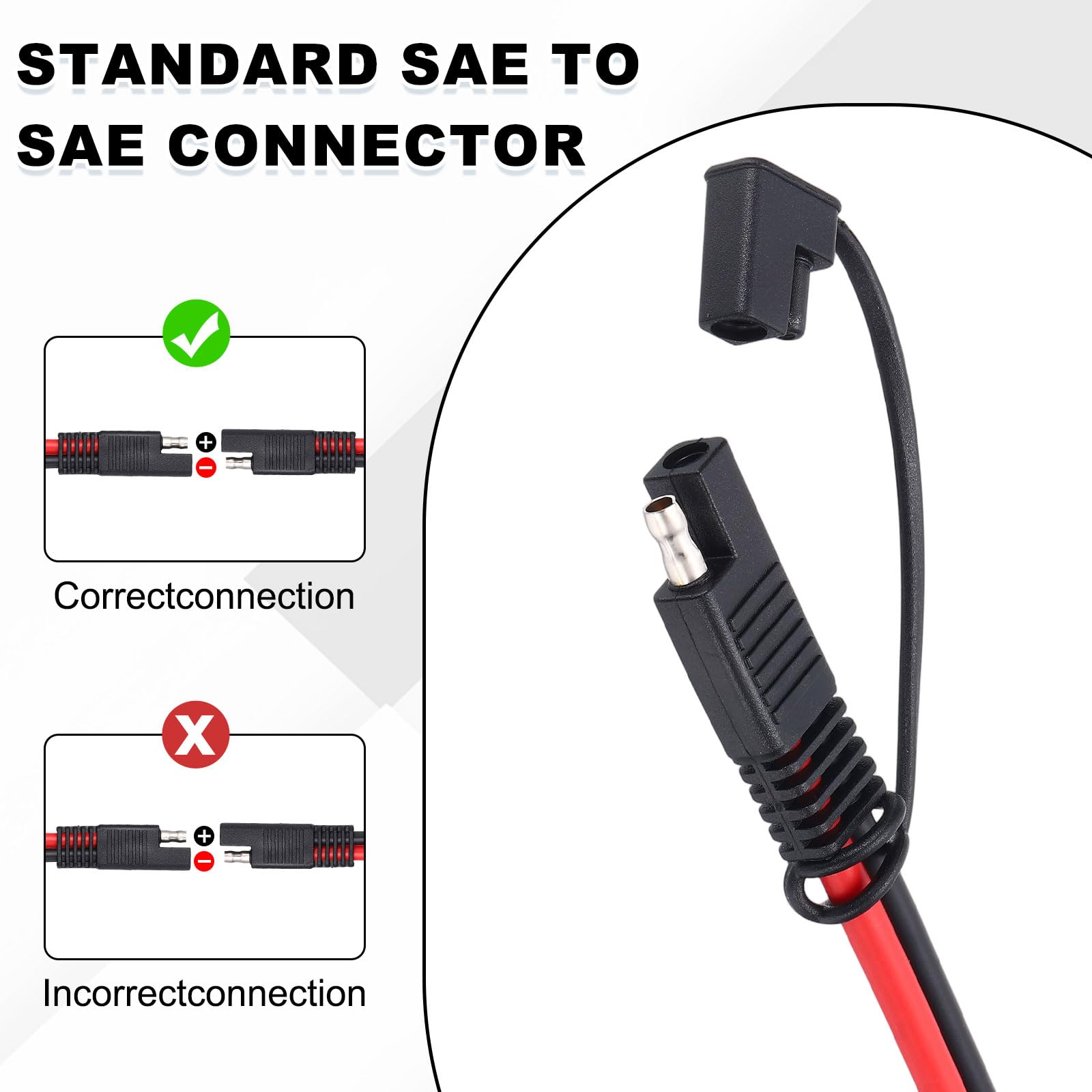 QUARKZMAN Connettore SAE, Cavo Di Estensione SAE 1FT 10 AWG Con Copertura, Connettore Rapido A 2 Pin A Estremità Scoperte Stagnate 300V Per Pannelli Solari Auto Moto Barche, Confezione