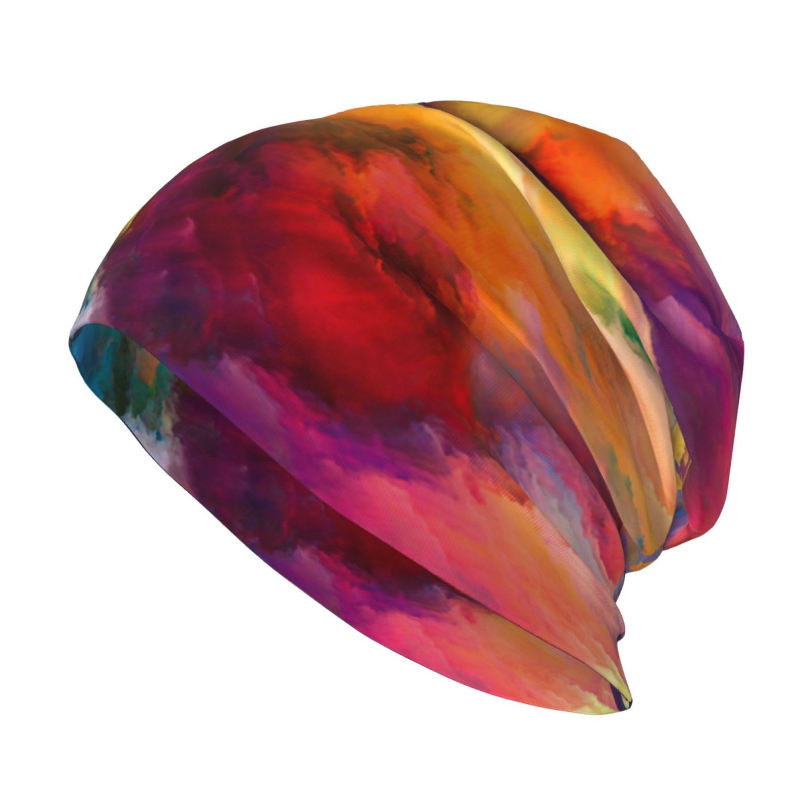 Egomed Unisex As Picture Skull Cap,Knitted Hat Polyester Balaclava Slouchy Beanie Hat Running Hat, Multi Coloured Cloud Explosion