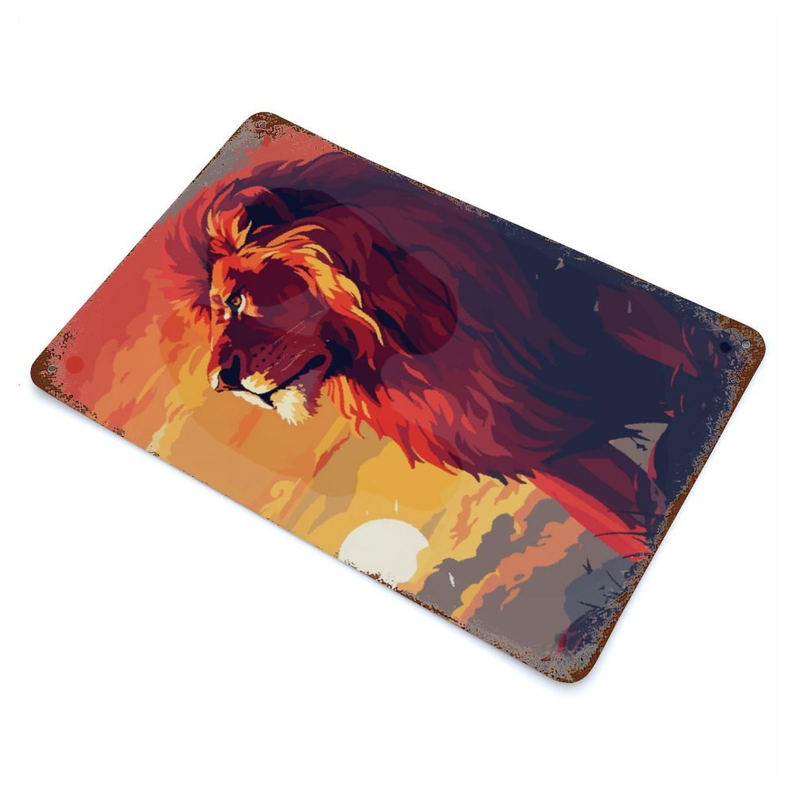 African Lion Pixel Art Decorative Tin Sign 11.8"x7.9", Ideal for Garage, Bar And Workshop Decor