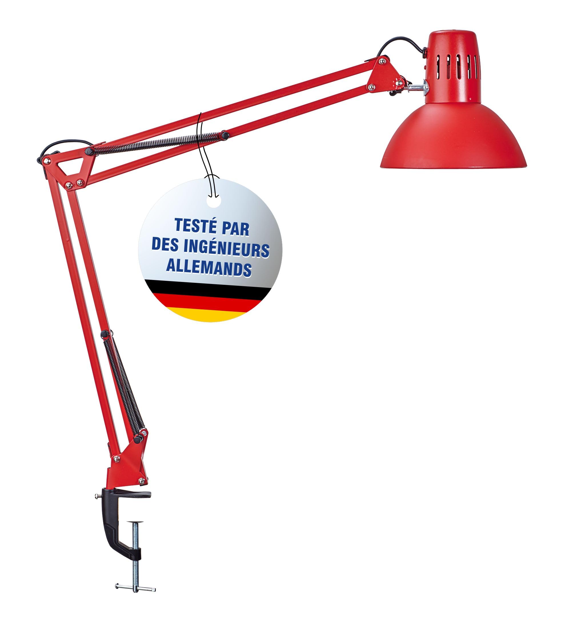 MAUL lampe de bureau MAULstudy en métal | Lampe LED professionnelle | Lampe à pince flexible pour le bureau, le salon et l'atelier | Haute qualité d'éclairage à LED | Sans ampoule | Rouge