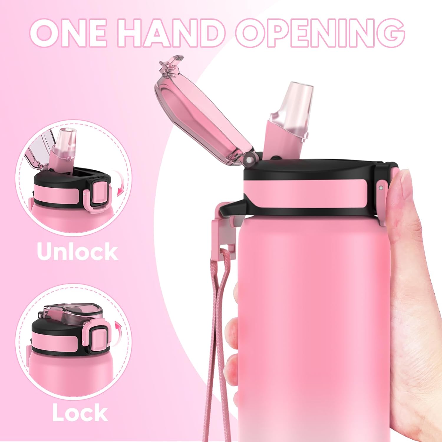 18/8 Stainless Steel Water Bottle with Straw, 24oz Metal Bottle with Removable Strap BPA Free, LeakProof Insulated Water Bottle, for Camping, Gym, Work - Image 3