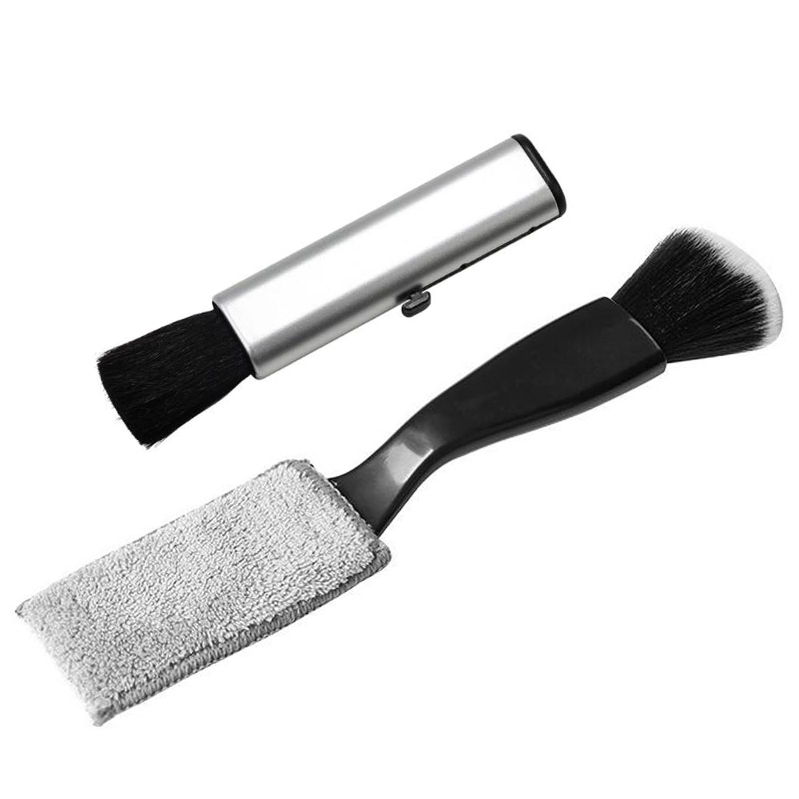 ギター フレット ブラシ ギタークリーニングブラシ ホコリ取りブラシ ギターダブル ヘッドクリーナー+スライド式スティック型ダストブラシ 2本入(ブラック)