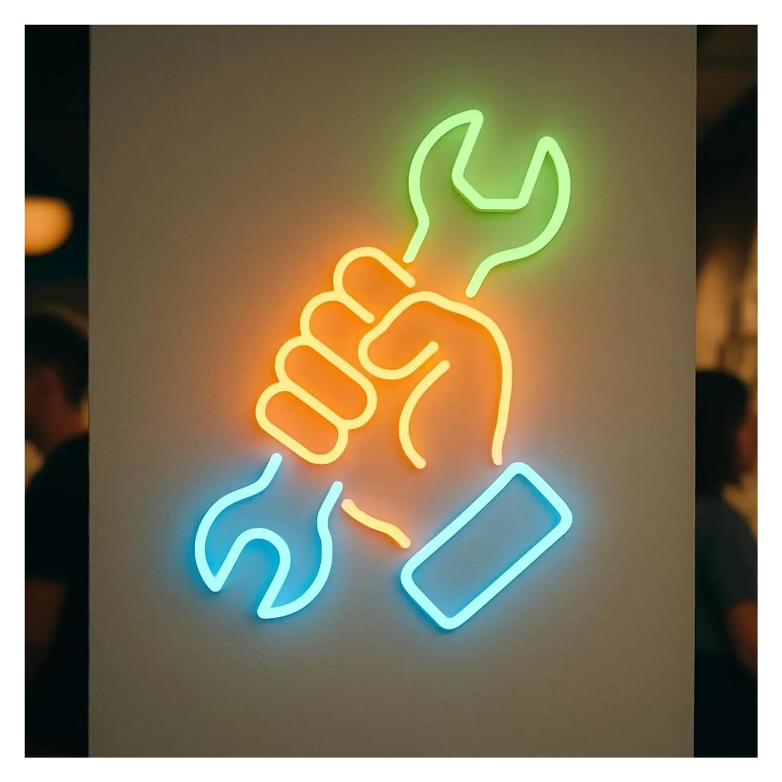 Rongch One Color Hanging Art Signs Wrench In Hand Neon Sign Auto Repair Store Decor Light Usb Powered Dimmable To Make The Shop More Attractive 43Cm