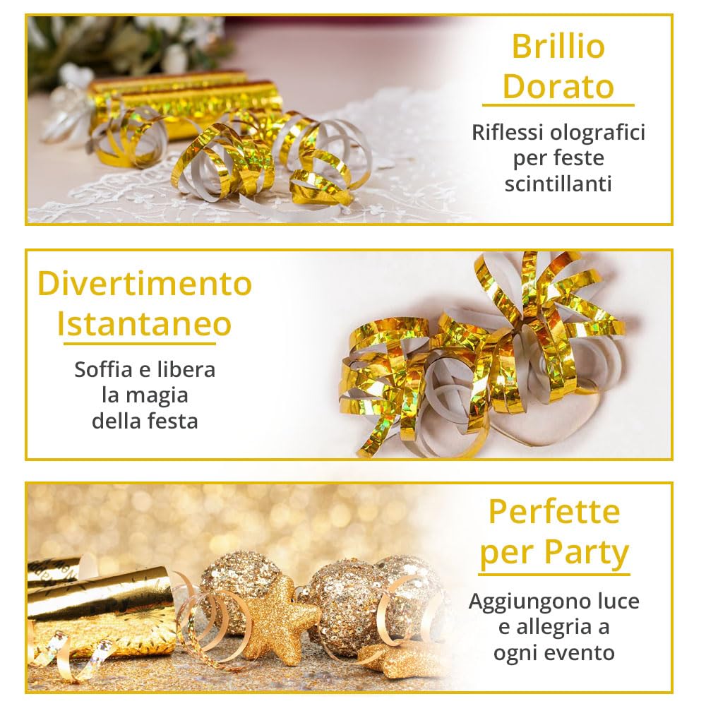 5 Stelle Filanti Metalliche Oro per Decorazioni Festa Compleanno - 5 Pezzi -