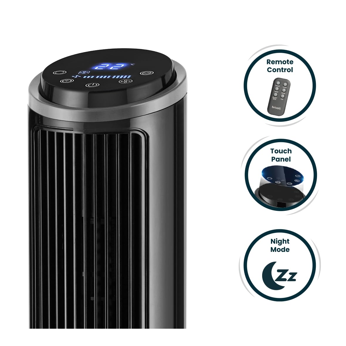 BVTV50 Turmventilator, leise, 3 Geschwindigkeitsstufen, Fernbedienung, 50 W, 102 cm