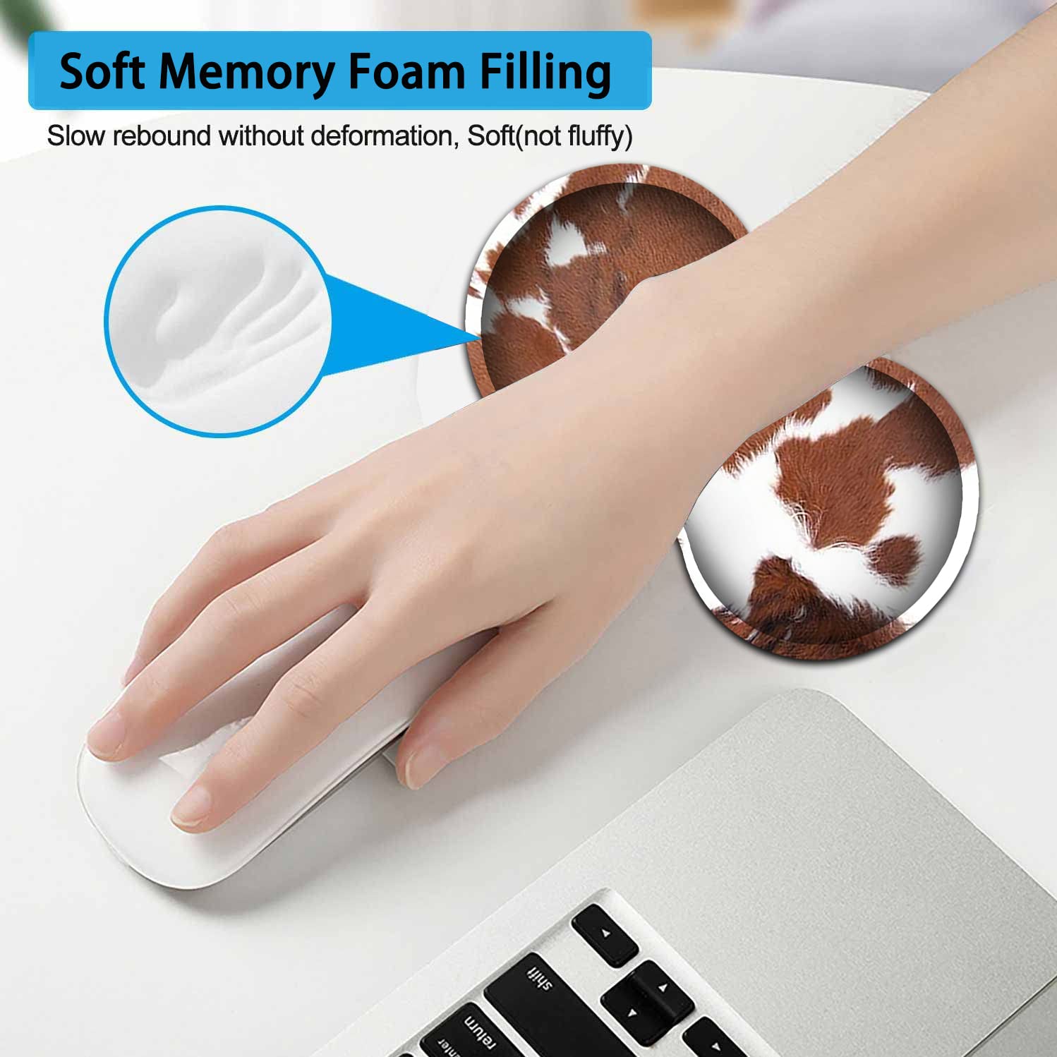 3 Piece Mouse Pad Set With Stitched Edge Large Anti-Slip Mouse Pad Desk Pad Keyboard Pad Wrist Rest Pad Coaster, Memory Foam Wrist Rest For Office/Home, Cowhide Leopard Brown