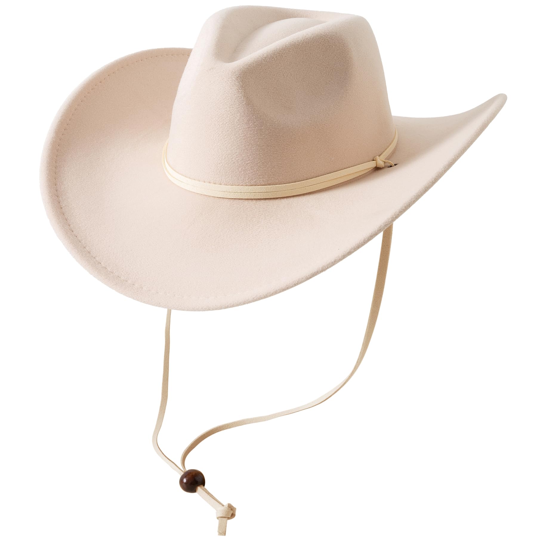 Lanzom Women Men Retro Felt Wide Brim Western Cowboy Cowgirl Hat Dress Up Hat with Wind Lanyard