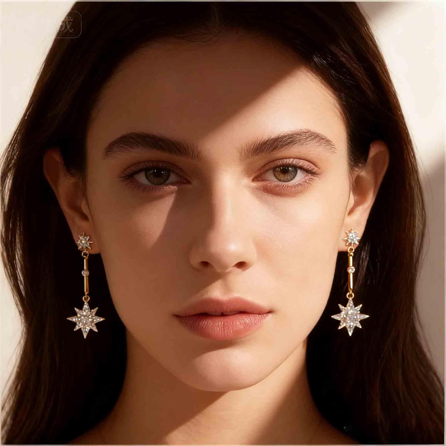 Boho Crystal North Star Earrings Gold Cz Star Drop Earrings Long Northstar Dangle Earrings Rhinestone Starburst Earring Jewelry for Women - Image 5