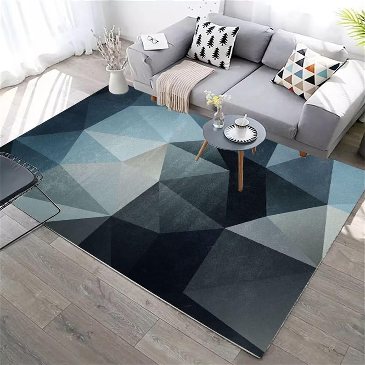 Gamer Teppich Vorleger Teppich Grau blau geometrisches Design Sofa Teppich waschbar Küchen Teppiche 80X200CM