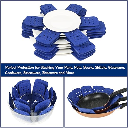 Miniatura 5 de BYKITCHEN Protectores de sartén para apilar, protector de sartén con estrellas y lunas, juego de 12 y 3 tamaños diferentes, protectores de sartén