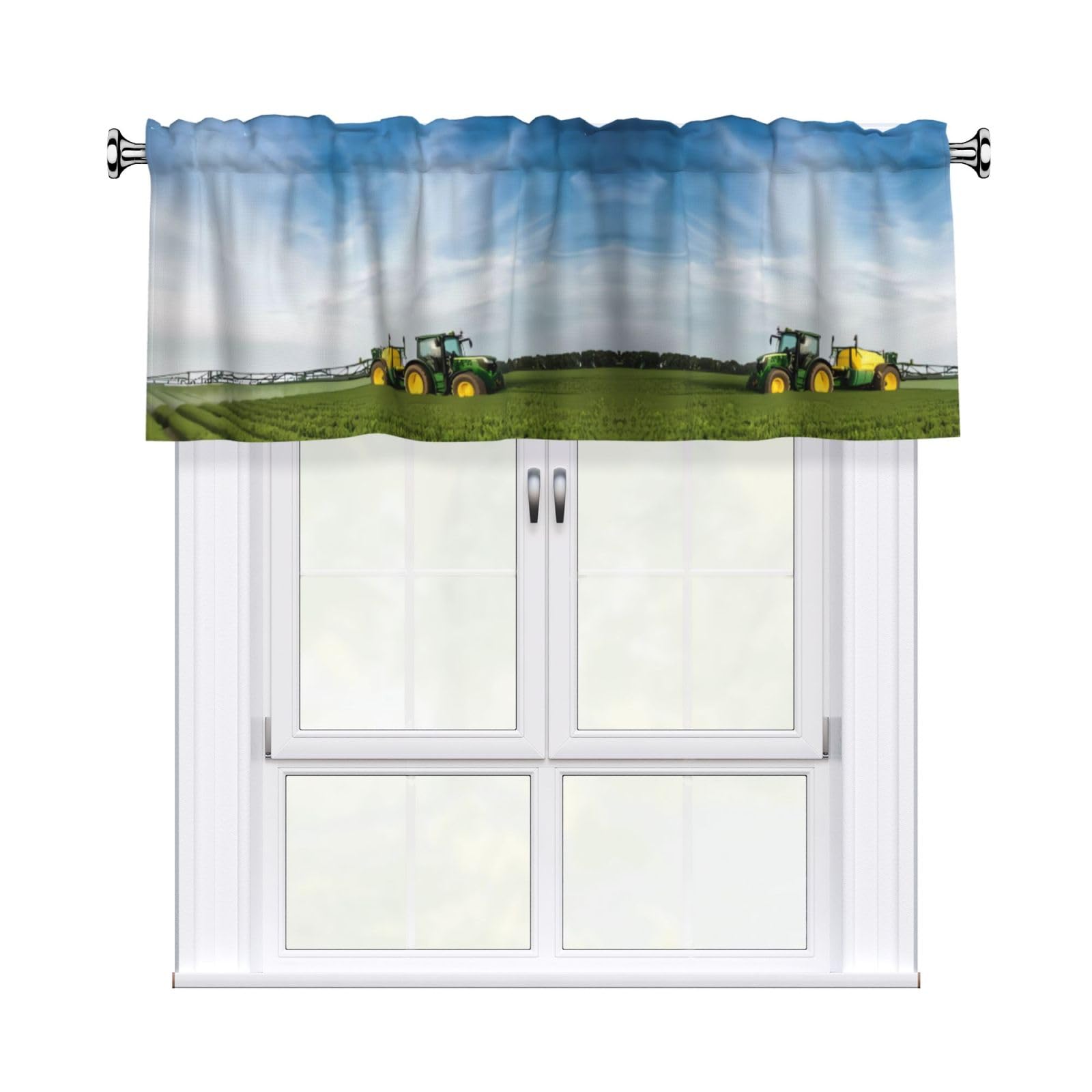HJFCZH Tractor farm Prints Curtain Valance 54x18in - Peach Skin Kitchen Window Layer, Filtered Light & Quick-Install Rod Pocket Cover