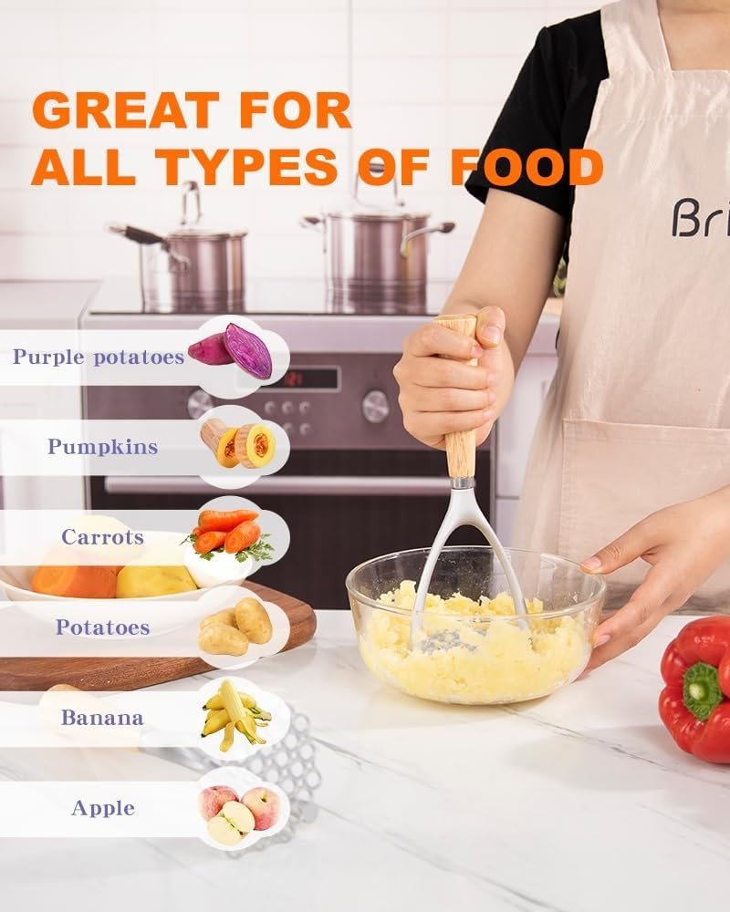 Premium Aluminum Oak Masher - Ultimate Potato Ricer and Mashed Potato Masher for Kitchen Gadgets