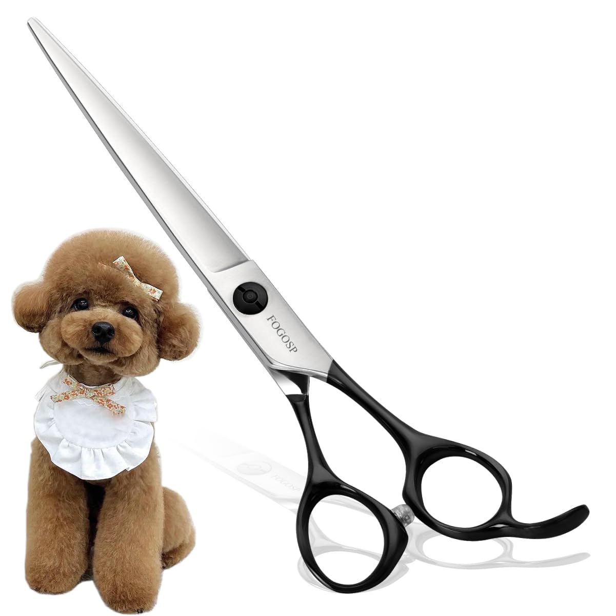FOGOSP Professional Dog Grooming Scissors Straight 7" Grooming Shears for Cutting Small Pet Cat Thick Hair Japan 440C Stainless Steel Super Sharp