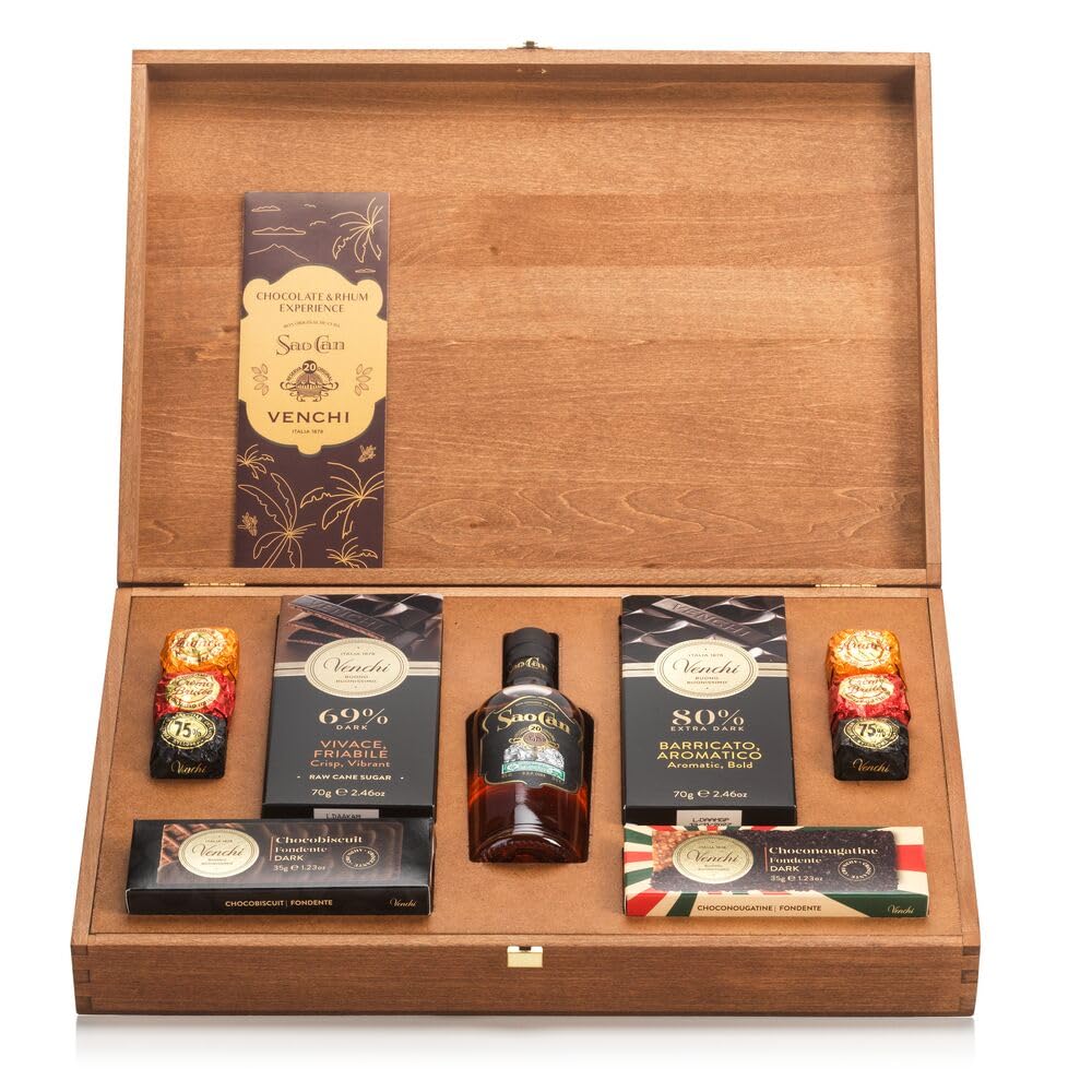 Venchi - Chocolate & Rhum Riserva 20 anni Experience - Degustazione Cioccolato e Distillato - Cioccolato Assortito, 332 g - Senza Glutine - Idea Regalo