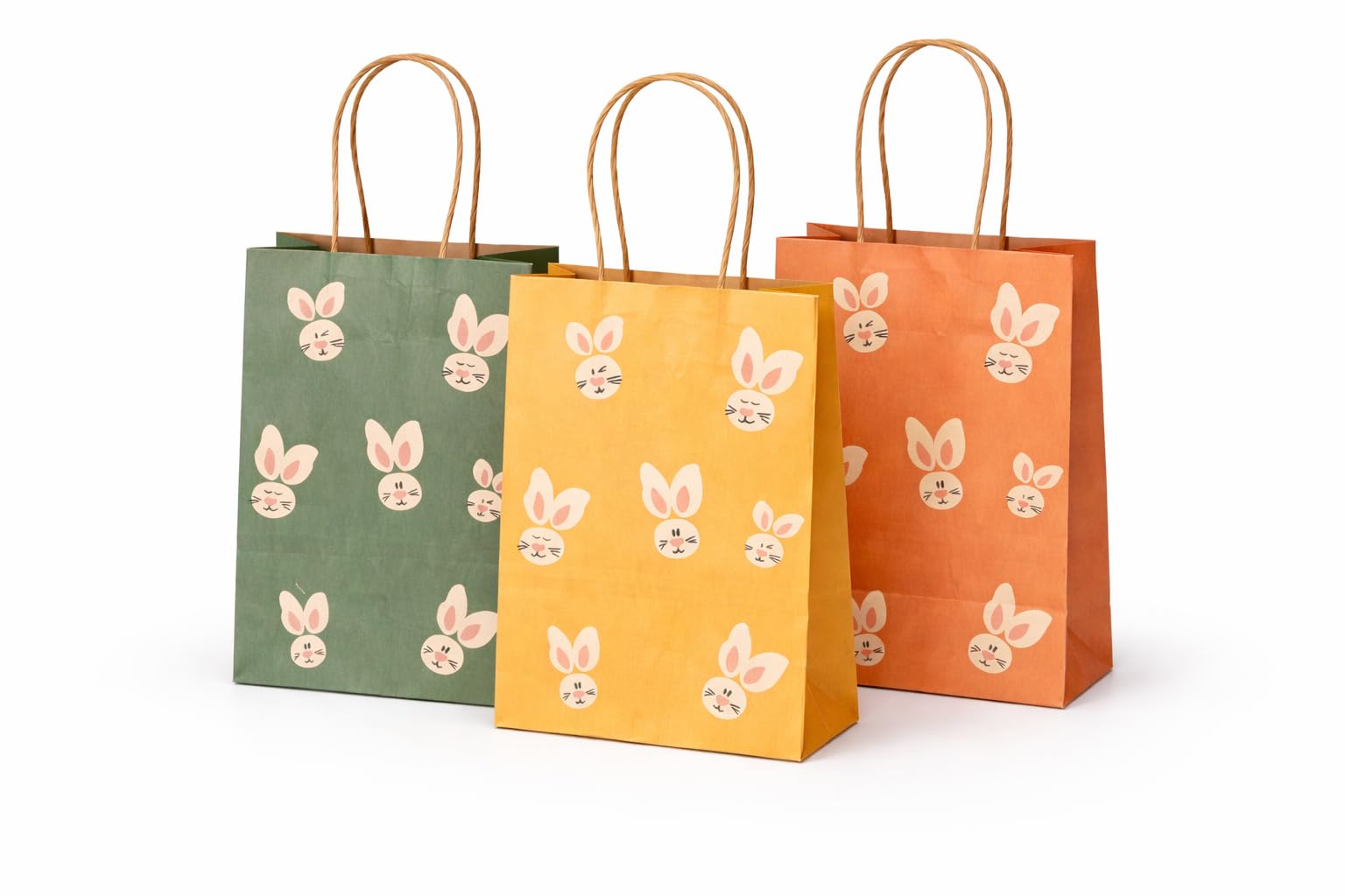 Geschenktüten Ostern 5er Set - 3 Designs, stabile Papiertüten für kleine & mittelgroße Ostergeschenke – wiederverwendbare Geschenkverpackung aus Kraftpapier, mit Henkel, braun, für Familie & Freunde