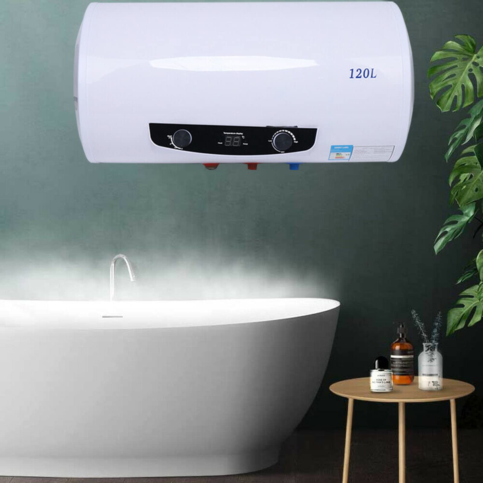 Elektryczny zbiornik ciepłej wody, bojler 120 l, 2000 W, wiszący na ścianie, bojler na ciepłą wodę ze słuchawką prysznicową, elektryczny, w pełni automatyczny podgrzewacz wody