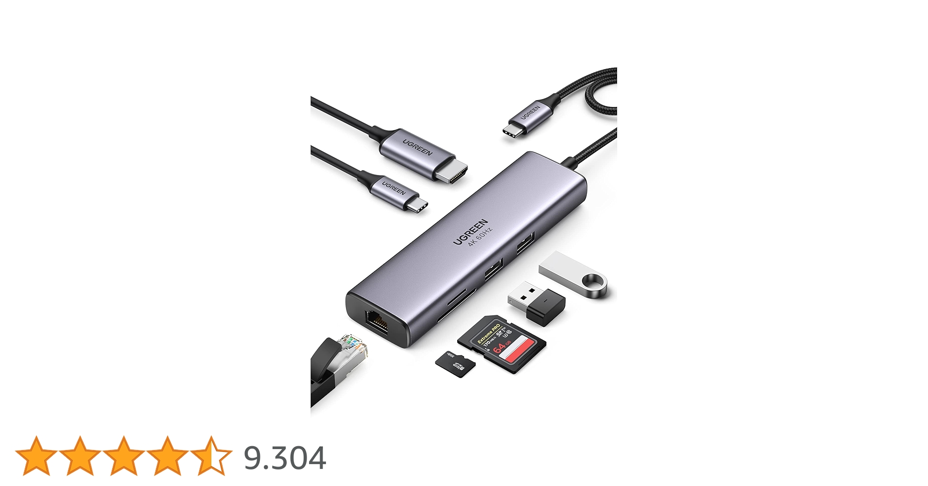 UGREEN Revodok 107 USB C Hub Ethernet 7 in 1 Dock mit 4K 60Hz HDMI, LAN RJ45, PD 100W, SD/TF, 2 USB 3.0 Kompatibel mit iPhone 17/16, Mac mini M4, MacBook Pro/Air, iPad Pro, Surface Pro 7, iMac usw.