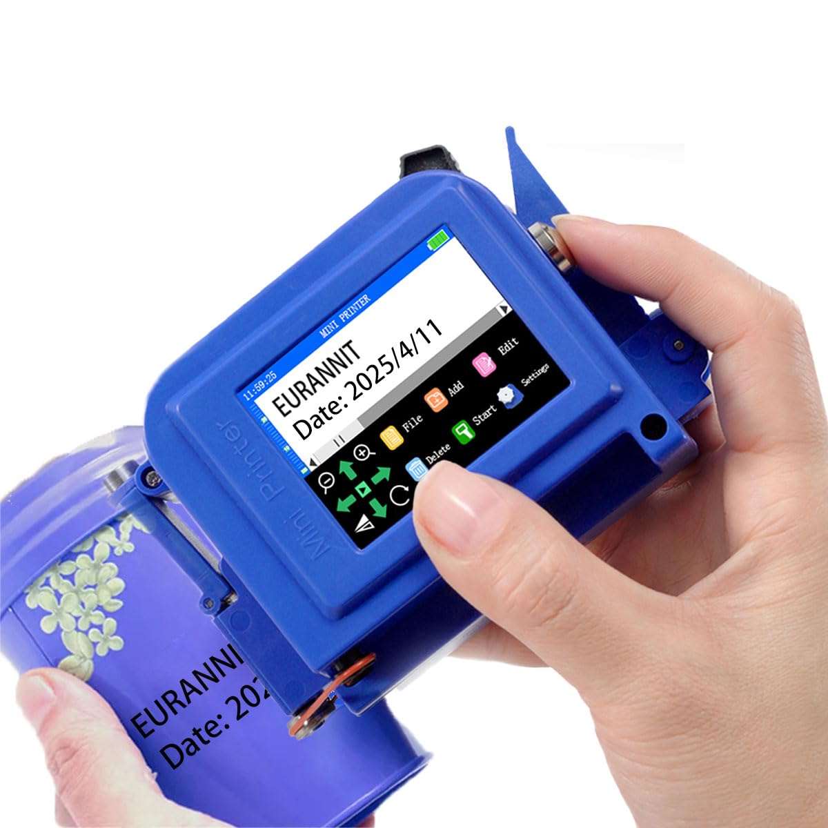 Eurannit Mini Handheld Inkjet Printer 0.5 in, E11 Handheld Printer Gun with 42ml Black Ink Cartridge, Inkjet Coder for Text QR Barcode Batch Number Logo Date Label Printer (E11-0.5)