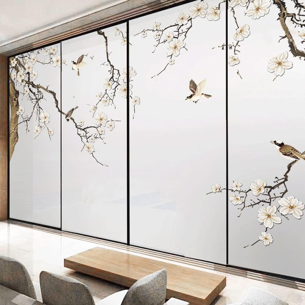Window Privacy Film Window Film Chinese-style Ginkgo Leaf Flower and Bird Office Glass Sliding Door Window Sticker Window Privacy Film Light-transmitting Opaque Window Film Blackout Window Film Window