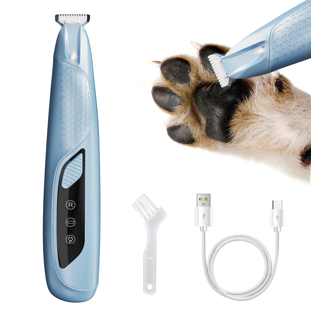BDKMMS Dog Paw Trimmer, Low Noise Pet Hair Trimmer with LED Lights, Rechargeable Waterproof Pet Grooming Clippers for Cats, Dogs