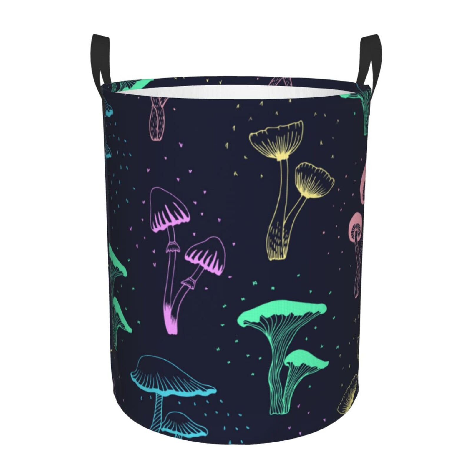 Laundry Basket Neon Mushrooms Laundry Hamper Waterproof Idea Hampers Large Collapsible Baskets with Handle Suitable for Bedroom Bathroom Utility Room Kitchen
