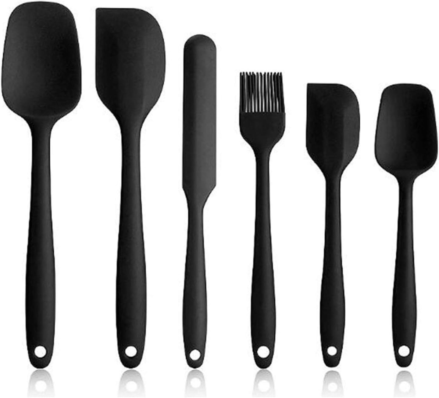Set of 6 Silicone Spatulas for Cooking, Highly Heat Resistant BPA Free Non-Stick Silicone Spatulas Set for Baking, Cooking and Mixing, with Strong Stainless Steel Core Design. (Black)