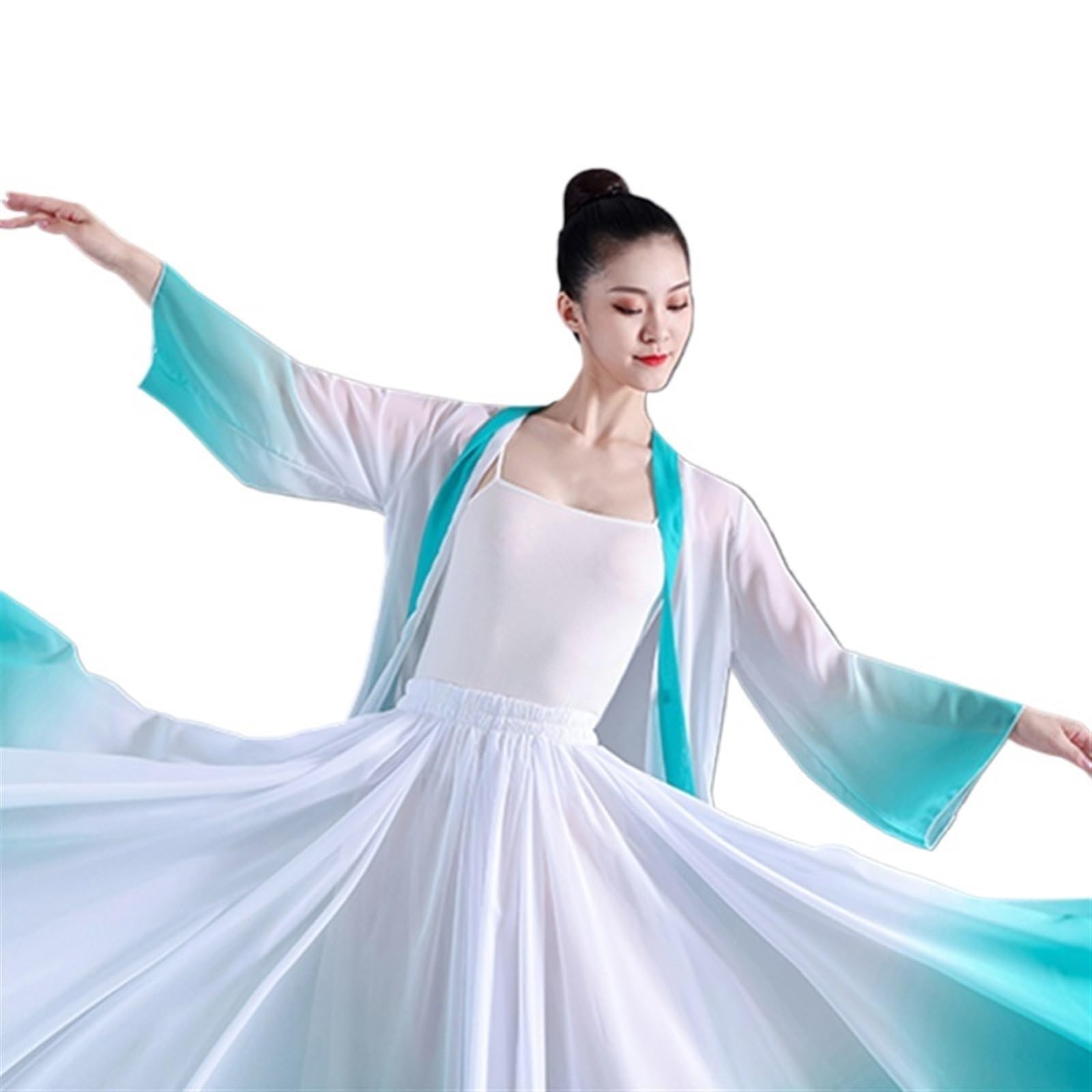Eleganter Ballettrock mit Farbverlauf for Damen, Chiffon, fließend, lang, Tanzbekleidung, 360–720 Grad, klassischer Tanzkostüm, Performance-Maxirock Chiffon Ballett Rock(Black tops,85cm (720 Degrees))
