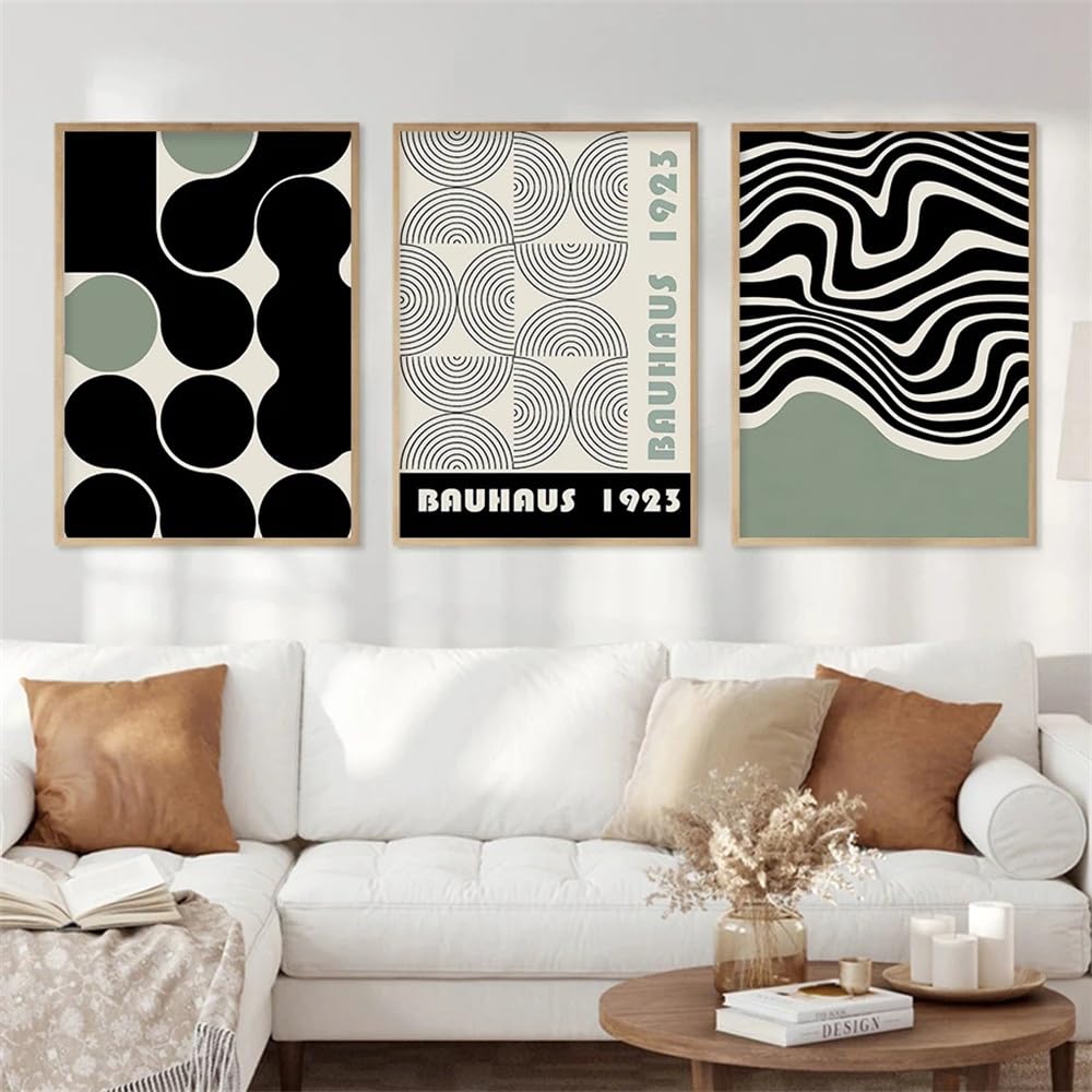 WUHBCZ Wall Posters-Bauhaus Abstract Posters Green Geometric Modern Wall Art Canvas Painting Printable Picture for Living Kitchen Office Room Interior Decor-40 * 50cm/3PCS (No Frame)